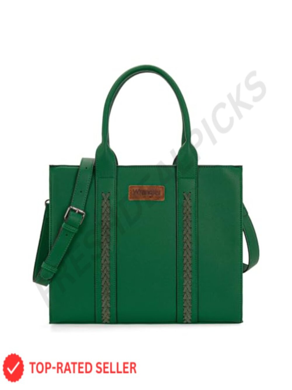 Faux Leather Woven Tote Handbag with Whipstitch Western Design Adjustable Strap